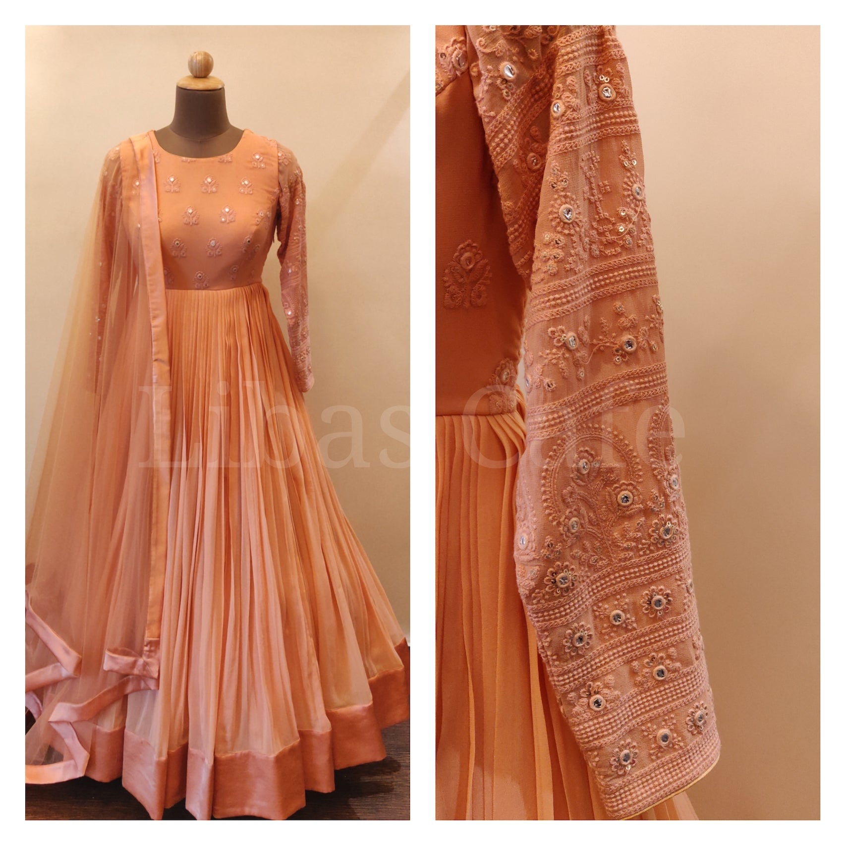 Dark Peach Lakhnavi Anarkali Suit